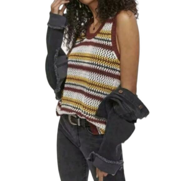 NEW SANCTUARY‎ Crochet Sweater Vest Top Pullover Size Medium Cotton Stripes - Picture 1 of 11